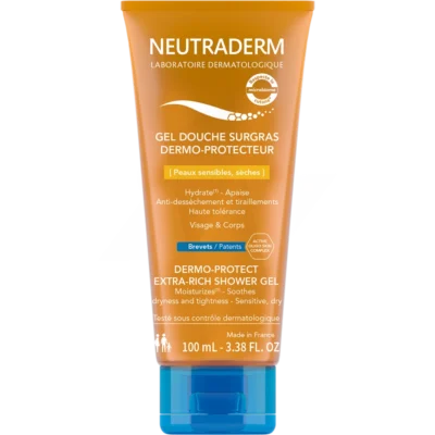 GILBERT Neutraderm Gel Douche Surgras 200 ml– Nettoyant hypoallergénique pour peaux sensibles et séches